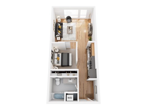 Floor plan for 1 bed, 1 bath, 680 sqft